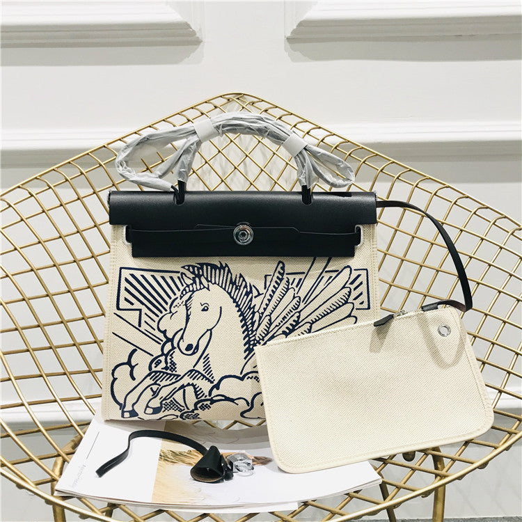 Kelly-Inspired Canvas Bag Pegasus Graffiti Retro Street