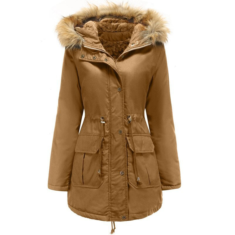 Womens Stand Collar Fur Hooded Soft Long Winter Coats
