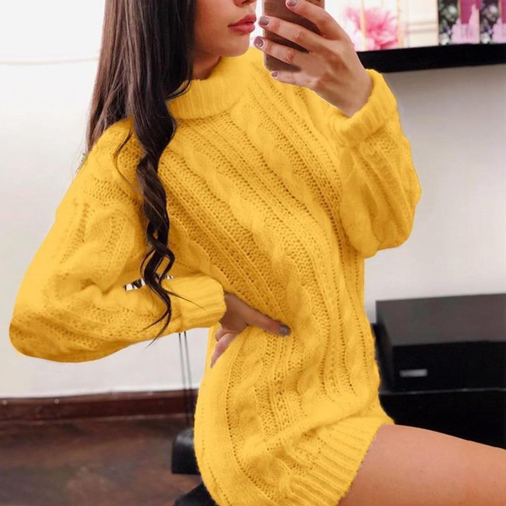 Autumn Winter Style Round Neck Long Sleeve Wrap Sweater Dresses