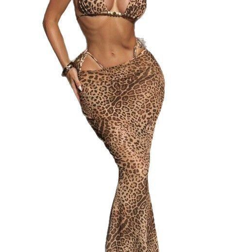 Leopard Print Split Swimsuit 3-Piece Set – Sexy Midriff Outfit for Women Summer Vibes