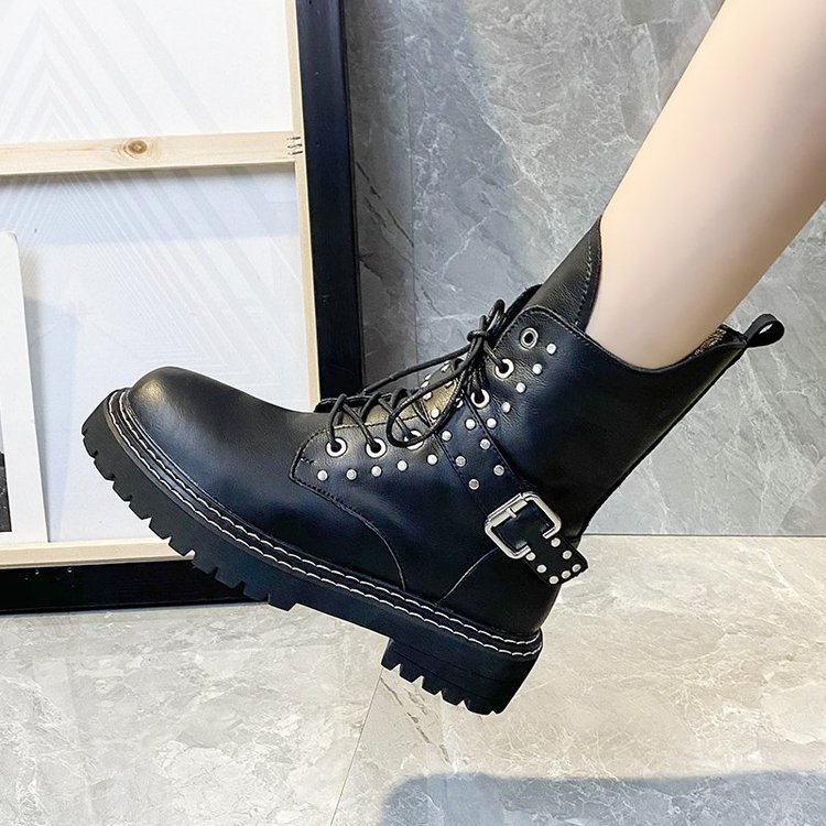 Vintage Patent Leather Martin Boots for Women | Chic Round Toe Autumn Boots Street Style