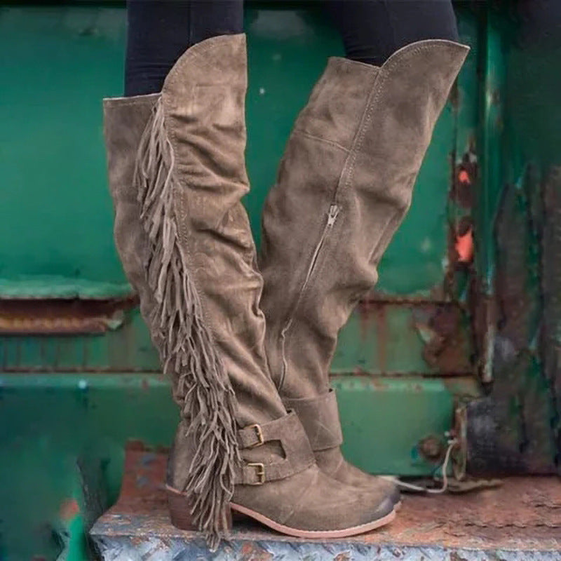 Plus-Size Long Tube Tassel Boots for Women | European & American Chic Winter Boots