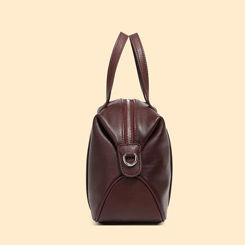 Cowhide Leather Bowling Bag – Luxury Shoulder & Crossbody Handbag