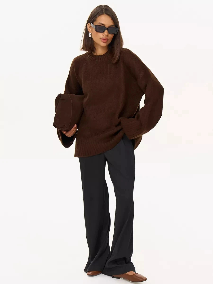 Women's Solid Color Flare Sleeve Thick Knit Sweater