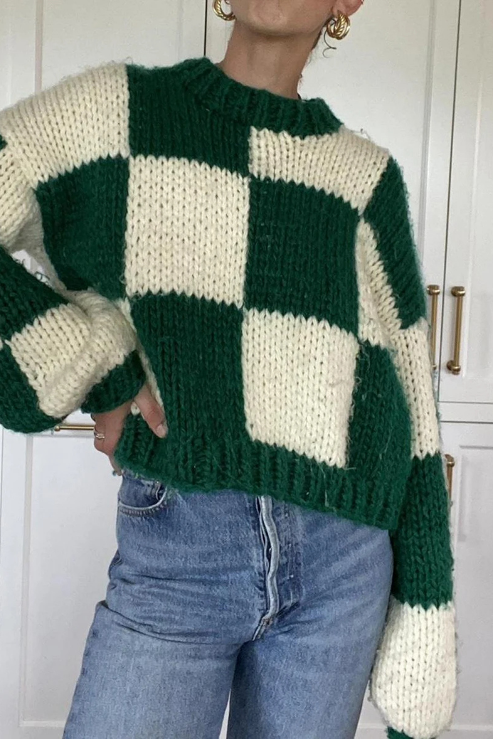 Cozy Oversized Sweaters – Color Block Casual Cropped Pullover for Winter Fashion 2025