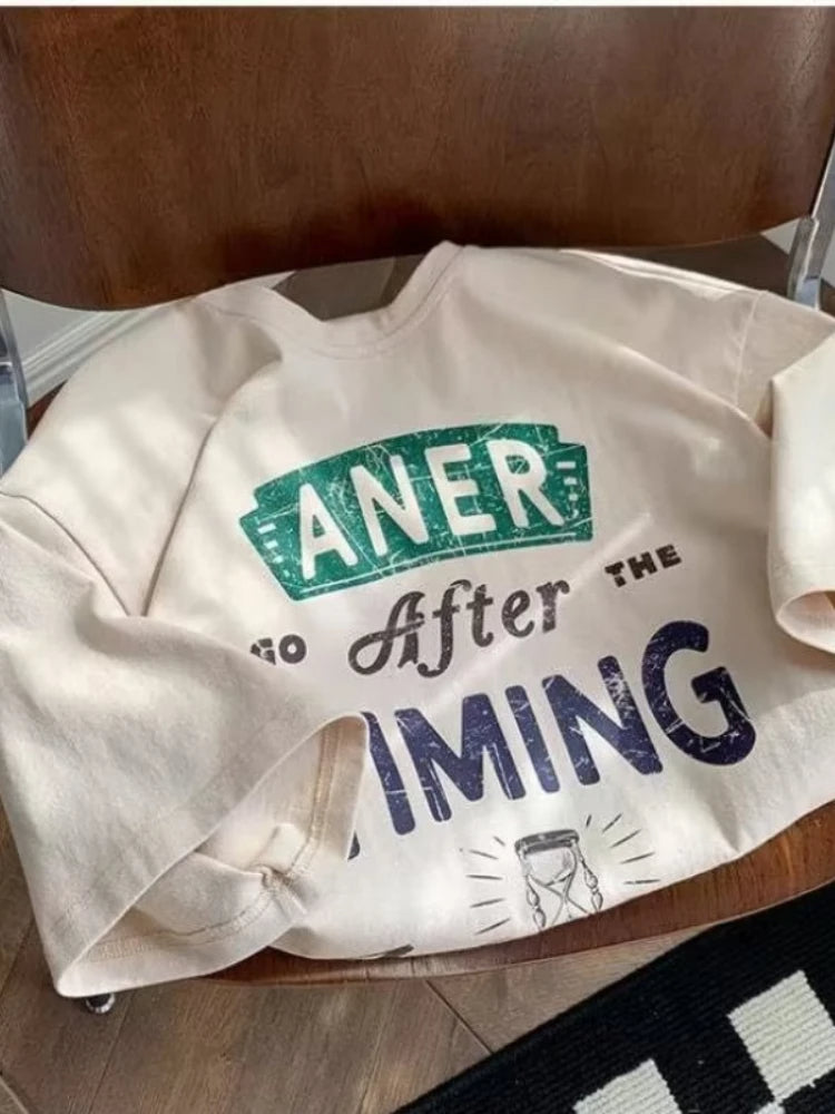 New American Vintage ANER Letter Print Tee – Women’s Casual Cotton-Blend T-Shirt, Street Style Outfit