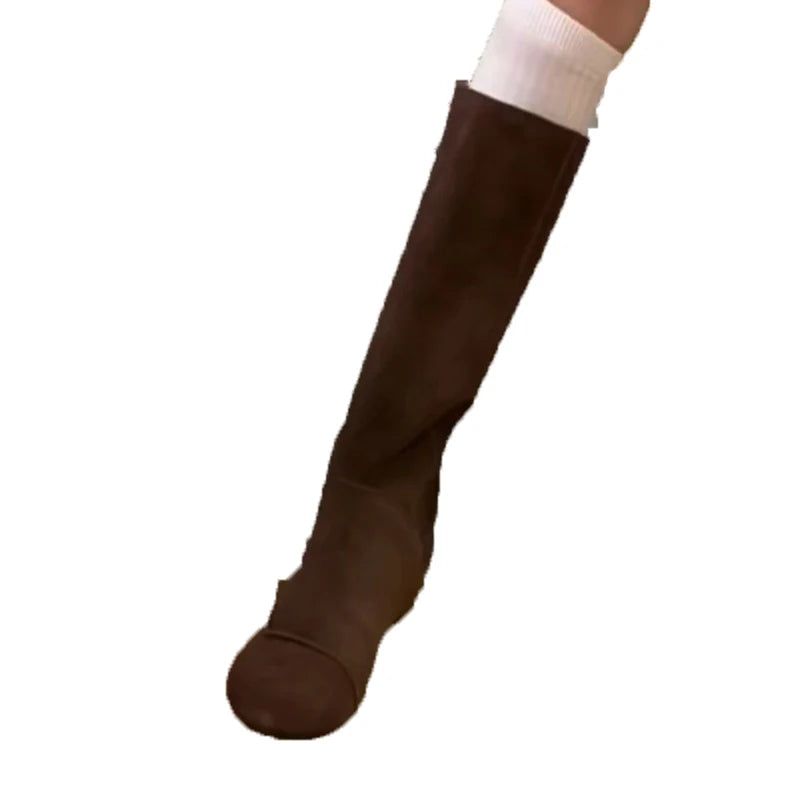 Women’s Faux Suede Long Boots – Flat Sole Slip-On Chelsea Style Winter Streetwear