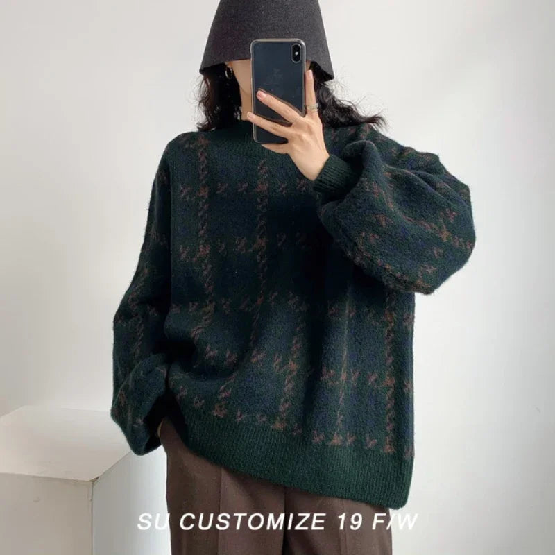 Women's Patchwork Loose-Fitting Lantern Sleeve Sweater