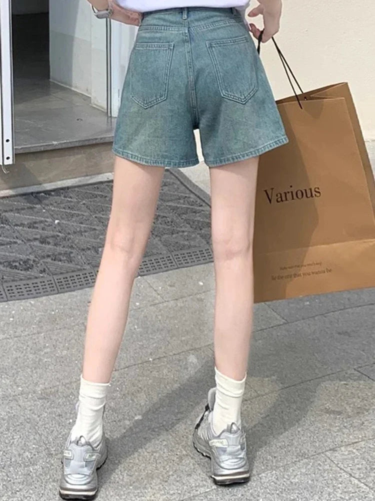 High Waist Vintage Denim Shorts Women – Retro Summer Casual Outfit