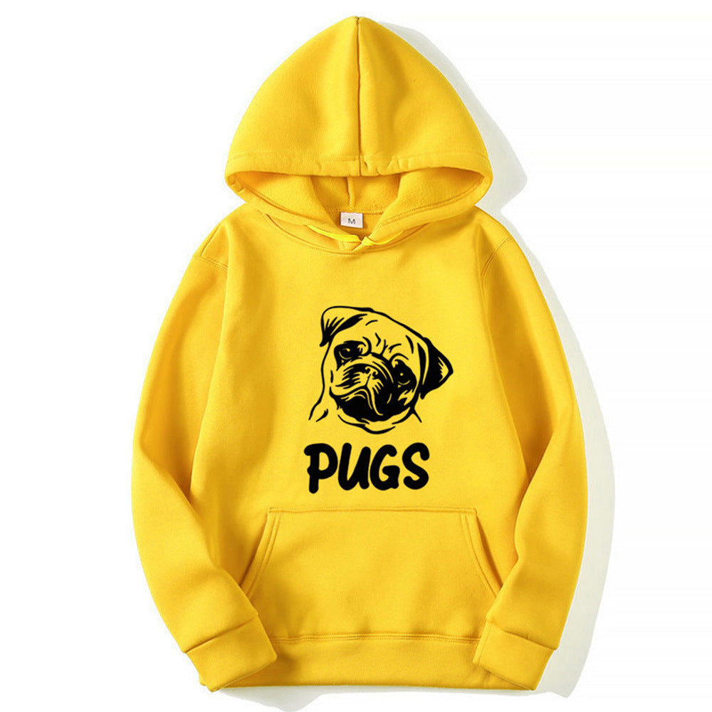 Hip Hop Pug Printed Hoodie – Retro Street Style for Men & Women