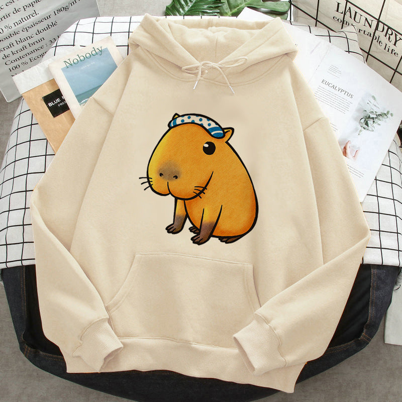 Capybara Print Hoodies – Korean Harajuku Hip Hop Style Pullover for Women