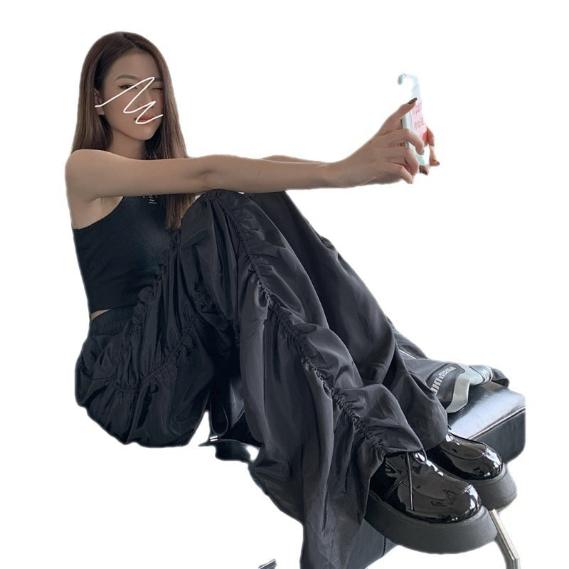 High-Waist Dark Mop Trousers – Straight-Leg Professional & Casual Pants