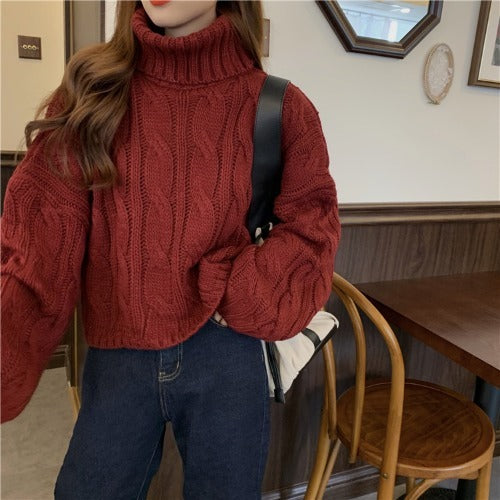 Women Oversized Knitted Turtleneck Sweater