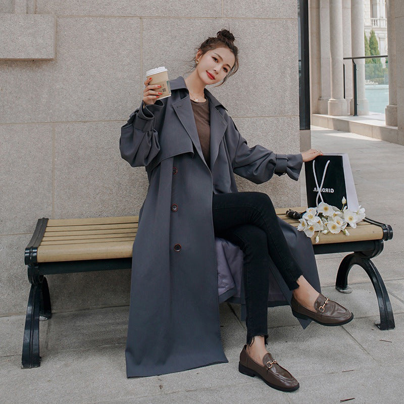 Plain British Style Over The Knee Slim Belt Loose Coat