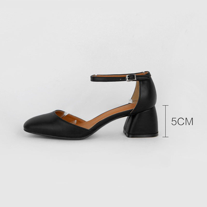 Everyday Elegance: Neutral Almond Toe Block Heel Mary Janes