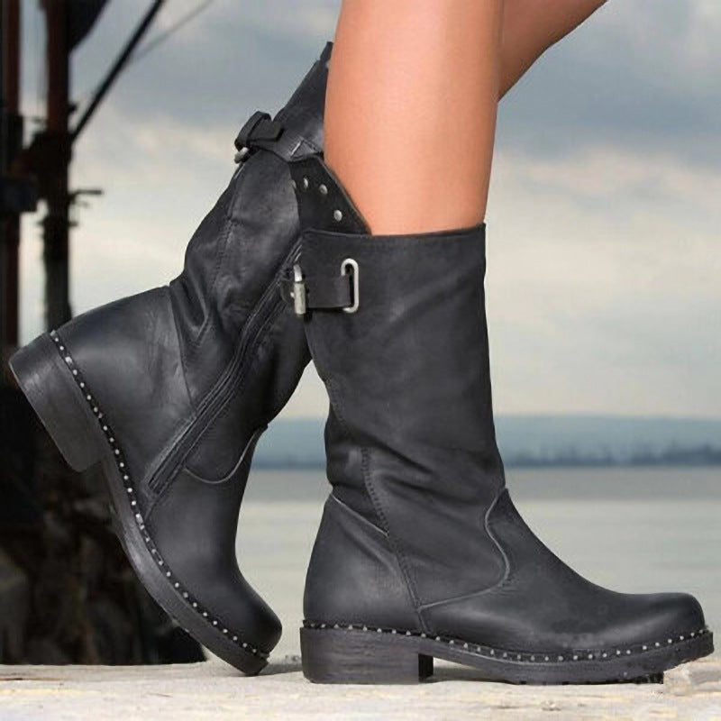 Womens Genuine Leather White Ankle Boots Motorcycle Boots For Autumn Winter Punk Style Botas Mujer