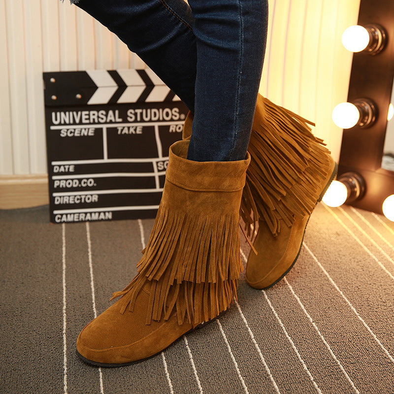 All-Match Tassel Suede Boots for Women | Square Heel Round Toe Minimalist & Boho Style