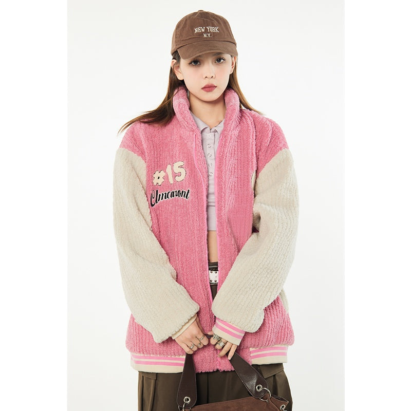 Loose Cashmere Powder Baseball Jacket – Jacket Outfit Women & Cozy Casual Layering