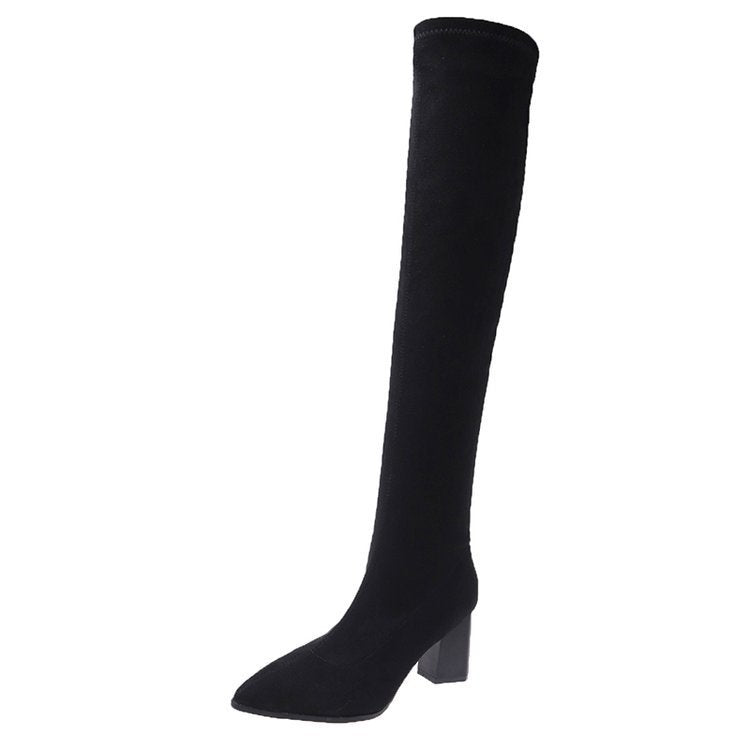 Womens Pleated Over The Knee Boots Pointed Toe Thin Heels For Winter 2025