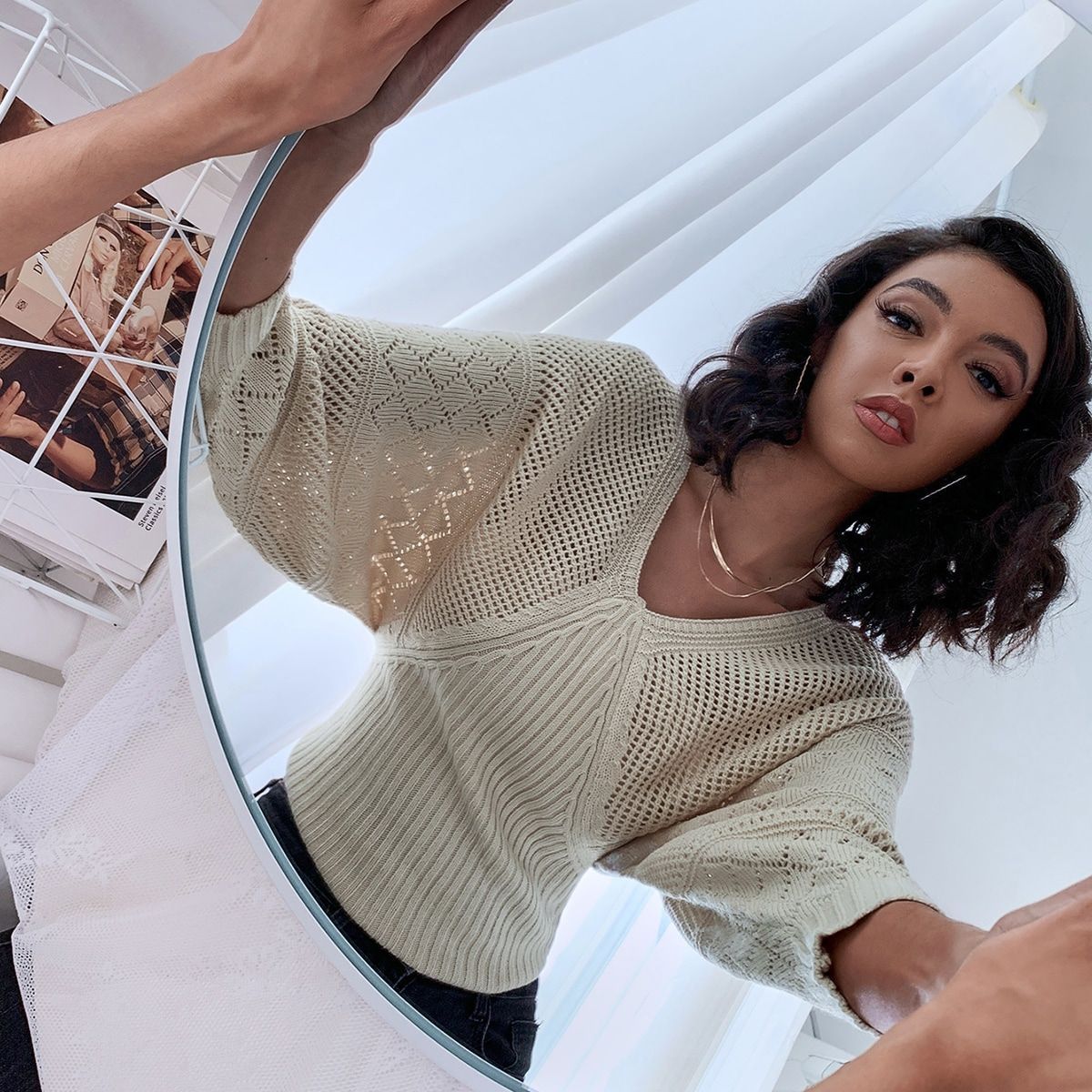 Hollow Out V-neck Pullover Sweater – Lightweight & Stylish