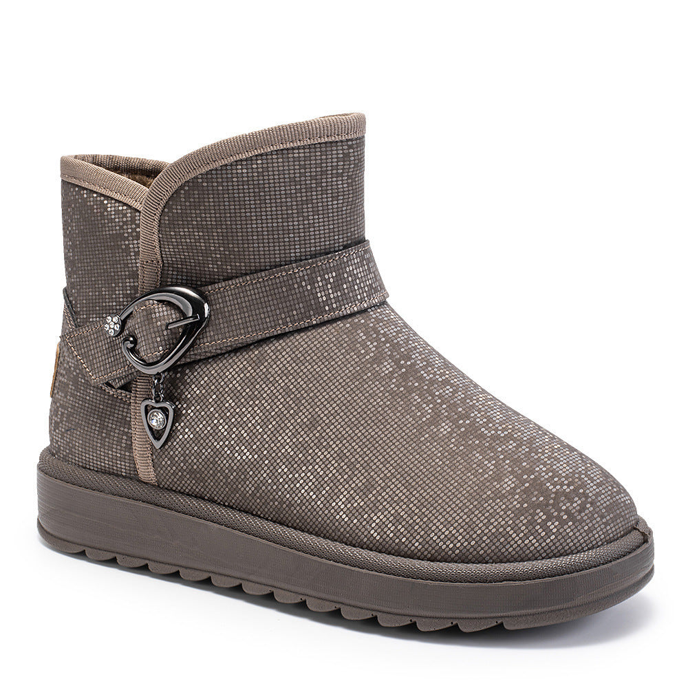 Slip-On Fleece-Lined Snow Boots for Women | Mid-Top Ankle Winter Boots with Sequin Detail