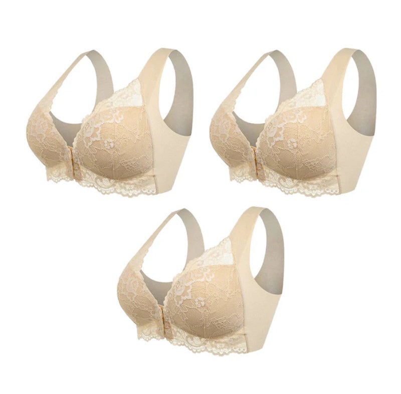 Wire Free Flower Design Button Closure Push Up Bras