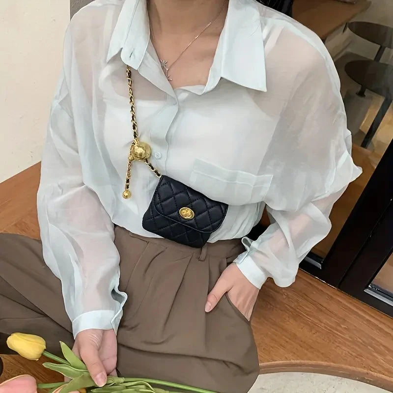 Womens Leather Gold Chain Casual Handbags