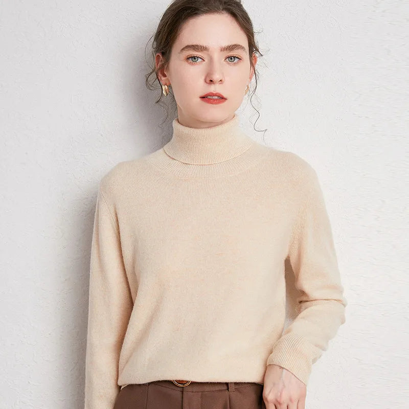 Womens Pure Wool Turtleneck Plus Size Knitted Sweaters