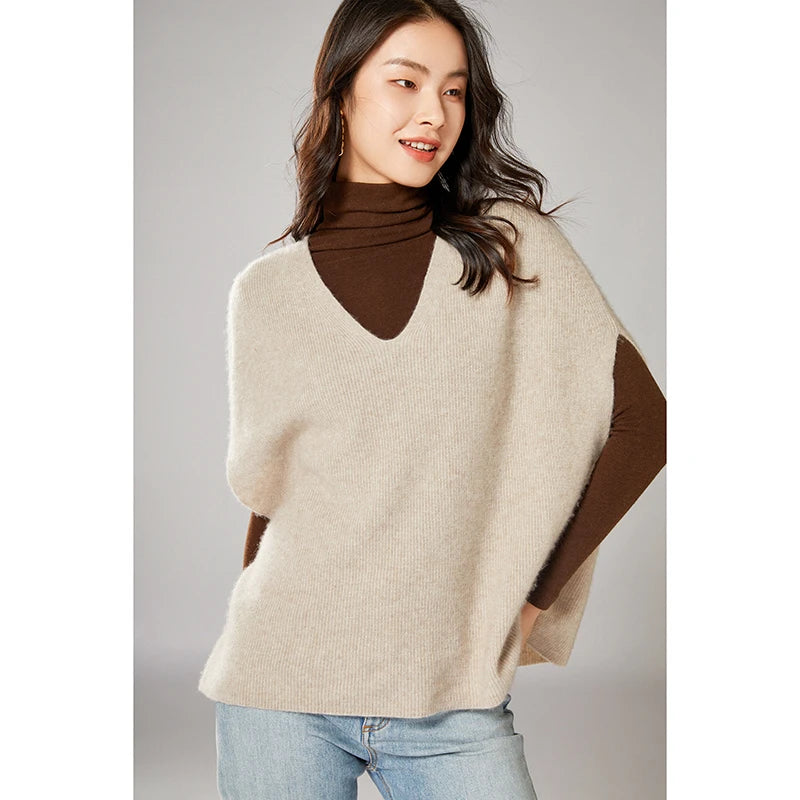 Chic Layering Aesthetic: Oversized V-Neck Knit Sweater Vest