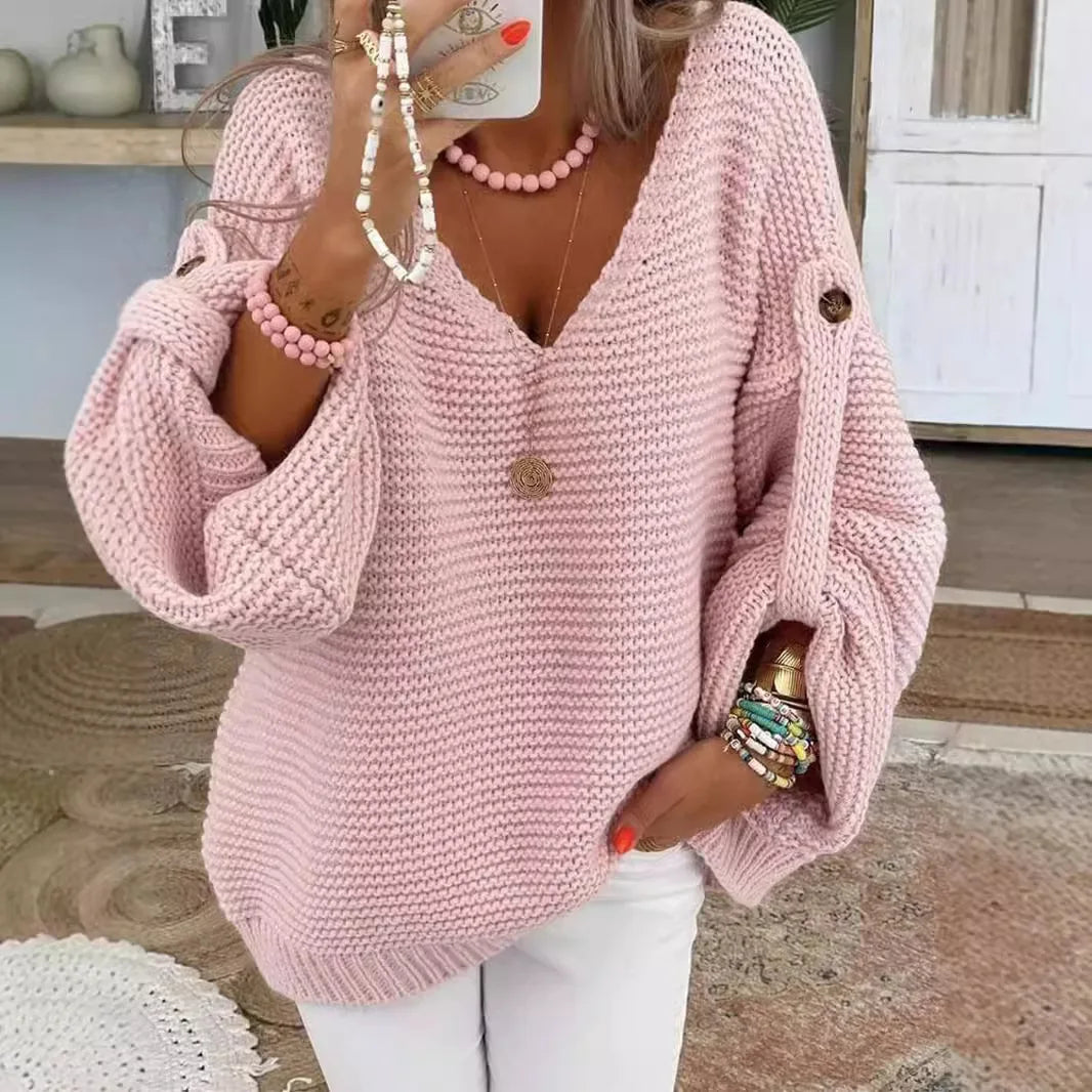 Casual Women S Oversized Knit Sweater Hollow Out V Neck Pullover With Feather Long Sleeves For Autumn Winter