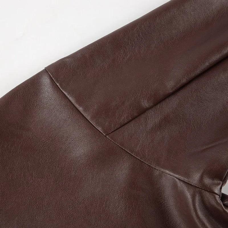 Vintage Coin Pattern Pilot Jacket – Korean Style Faux Leather Coat for Women