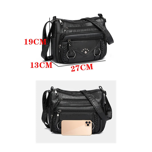 High Quality Womens Soft Leather Shoulder Bag Multi Layer Pockets Classic Crossbody Luxury Designer Handbag Purse