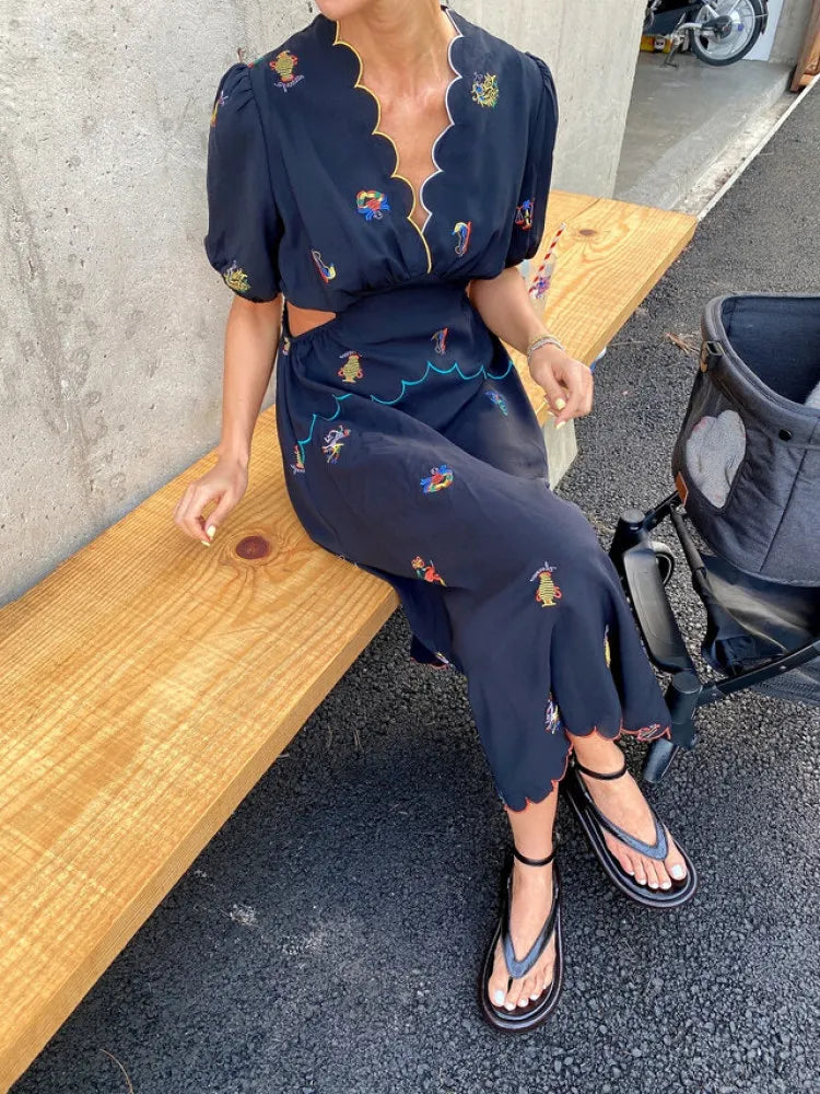 scalloped midi dress Vacation Mood: Coastal Scalloped Midi Dress – 4Colordress