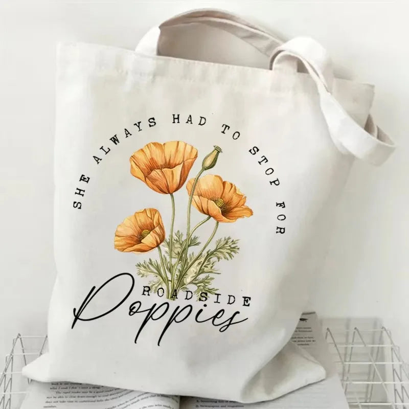 Flower Pattern Canvas Shopper Bags