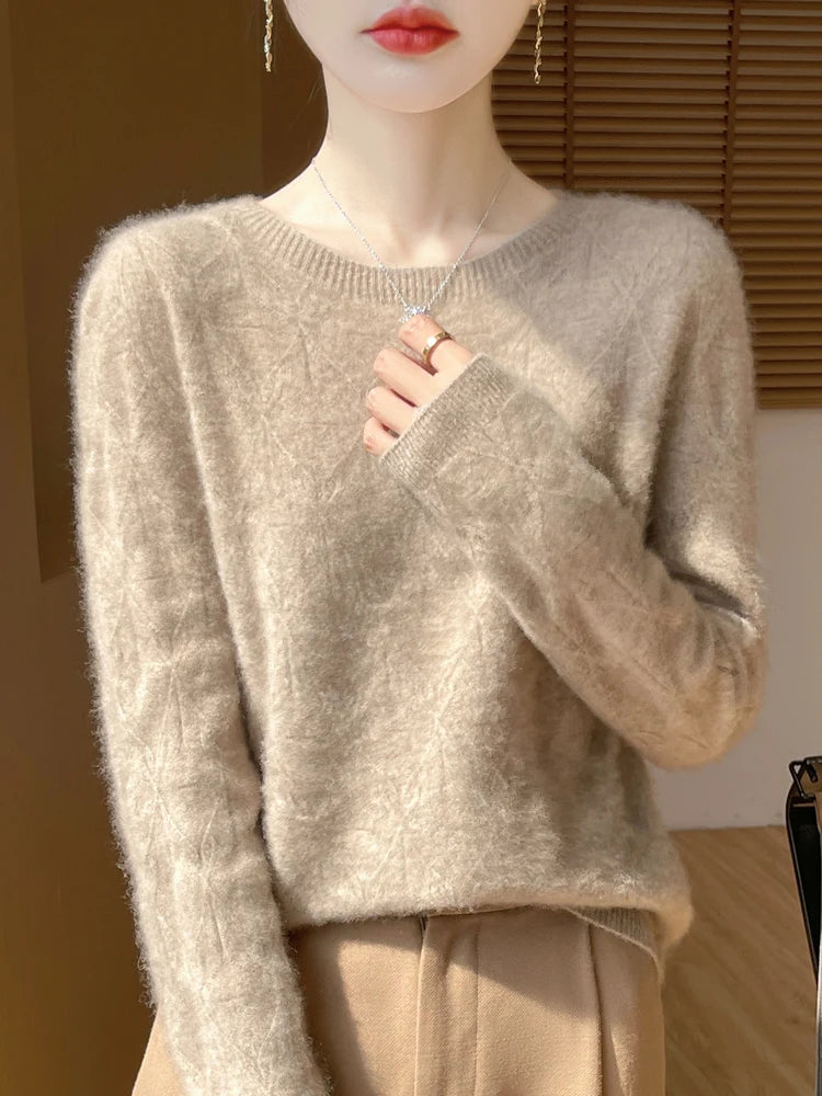 Women S Autumn Winter Sweater Temperament Commuter Round Neck Hollow Out Knit Top Pullover For Women