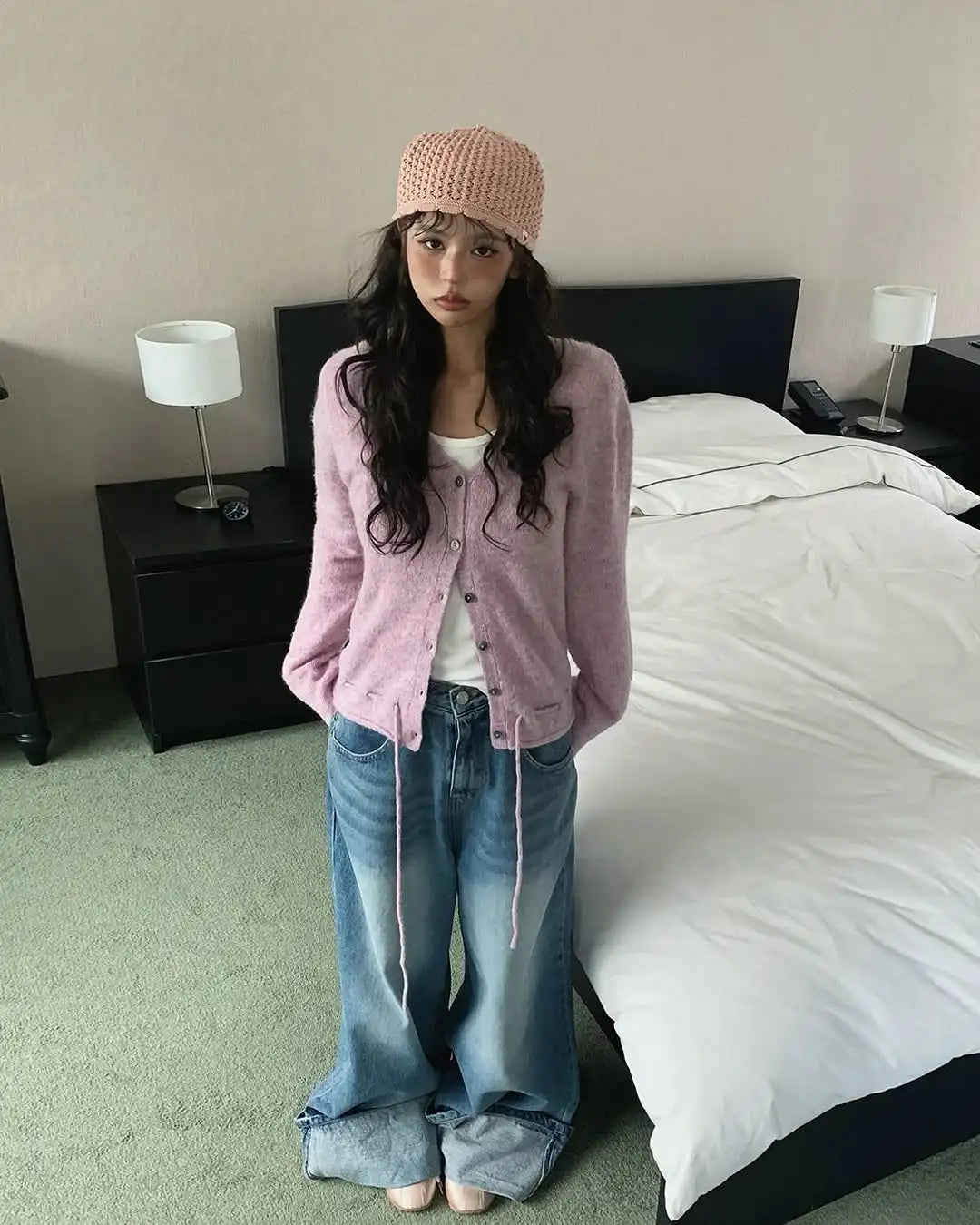 V-Neck Drawstring Knit Cardigan for Women – Slimming Autumn Outerwear