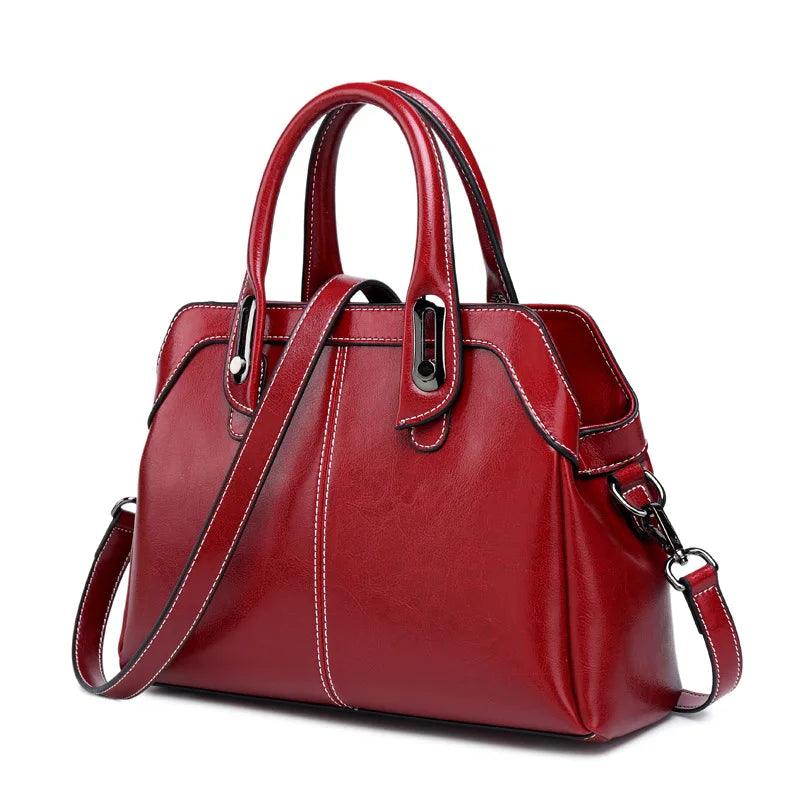 Genuine Leather Buckle Handle Handbags