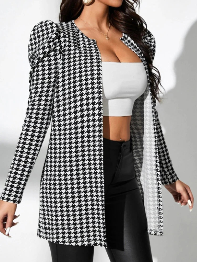 Plaid Fashion Unbuttoned Straight Long Cardigan