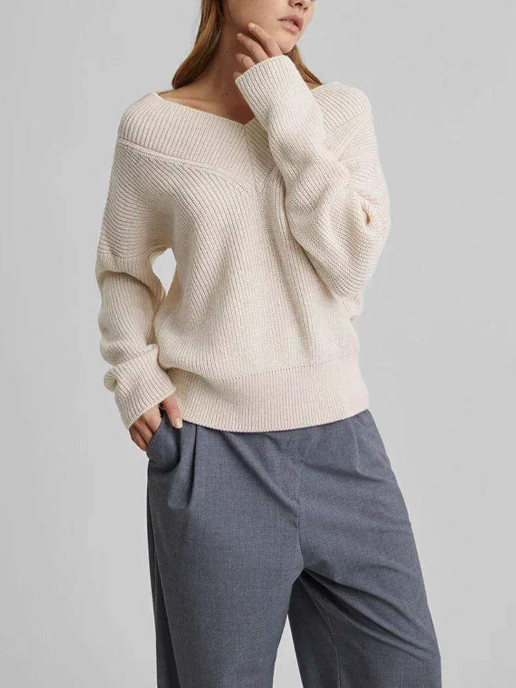 New V Neck Knitted Oversized Sweaters
