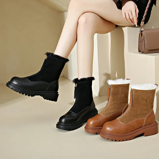 Womens Platform Wedge Snow Boots Warm Plush Ankle Boots With Zipper