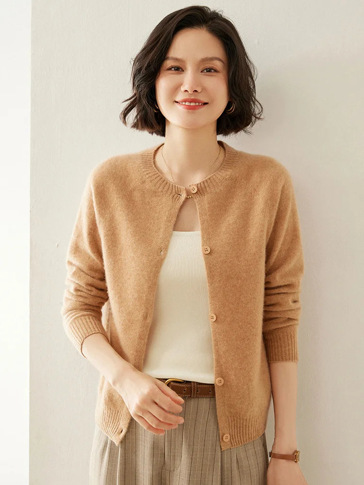 Women S Cashmere Sweater Autumn Winter New Knitted Cardigan Loose Fit Woolen Sweater With Lapel Jacket In Camel