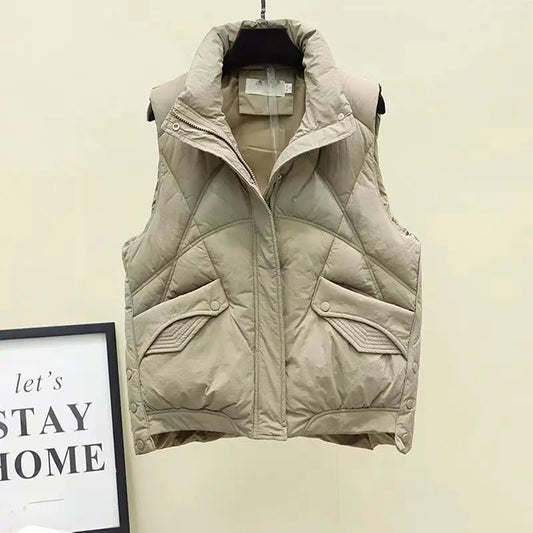 Stylish Corduroy Khaki Puffer Vests