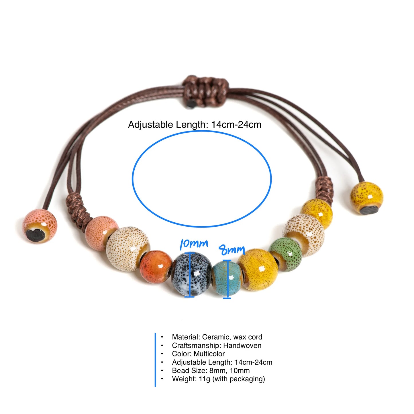 Boho Vibes: Handmade Ceramic Beaded Cord Bracelet