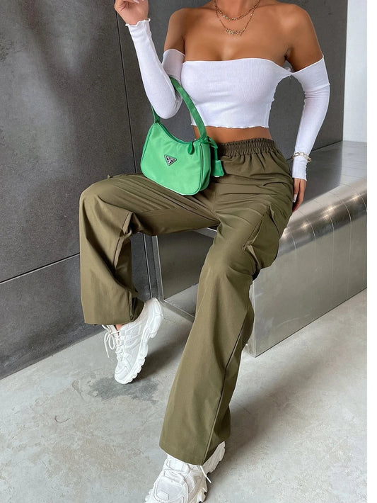 Green High Waist Cargo Pants
