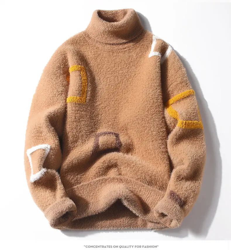 Mens Printed Fleece Sweater Autumn Winter Warmth In Korean Style