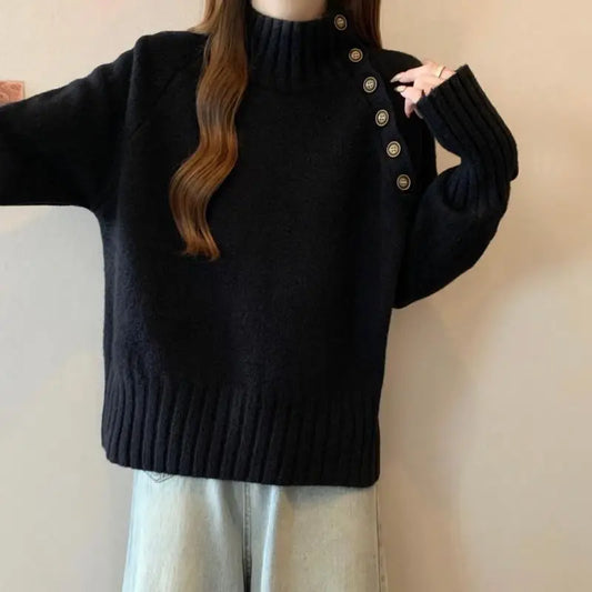 Vintage Plush Collar Spliced Knit Sweater Top