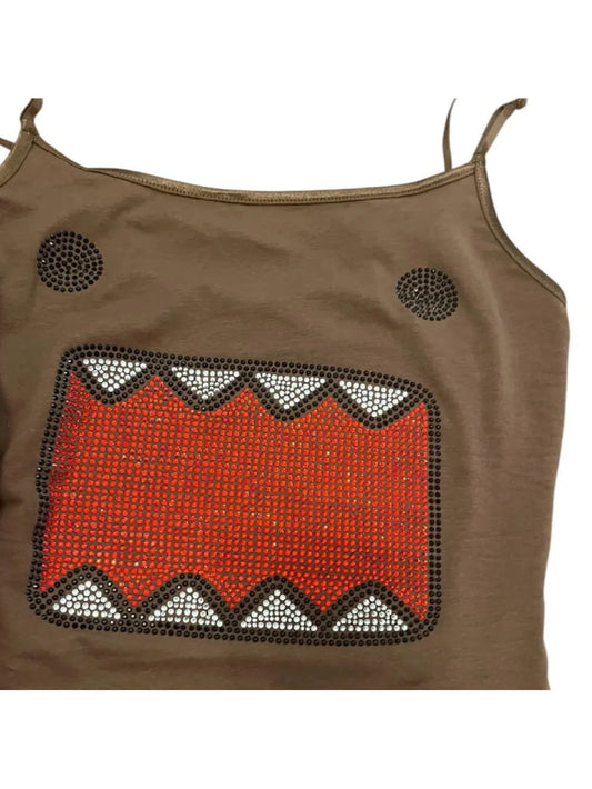 Y2K Aesthetic - Nostalgic Domo Kun Rhinestone Cami Top