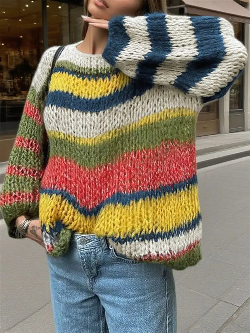 Rainbow Colors Knit Oversized Sweaters