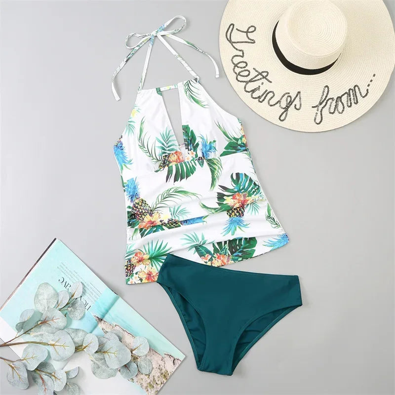 Yellow Halter Neck Ruched Tankini Aesthetic