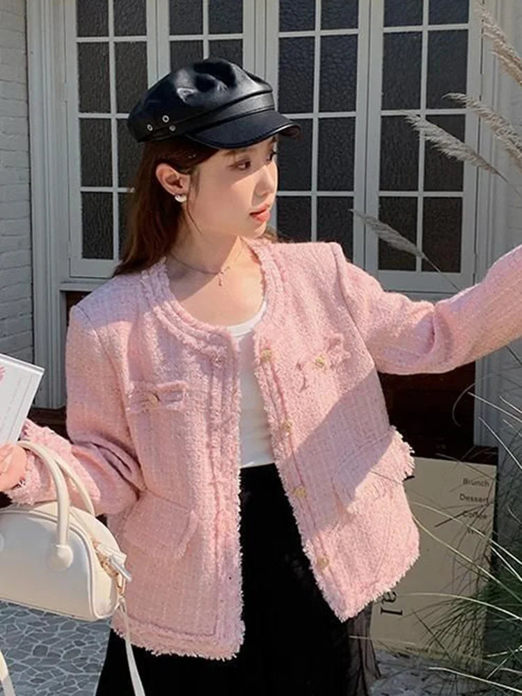 Elegant Pink Turn-Down Collar Jacket for Effortless Feminine Chic Street Style